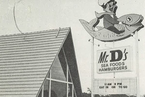 Mr. D's Sea Food and Hamburgers Back of the Menu