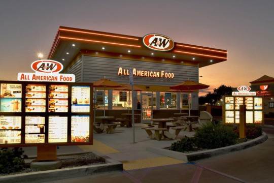 A&W restaurant at night